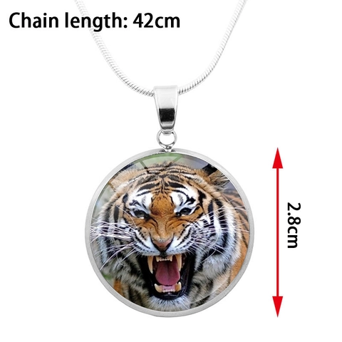 Tiger Head Pendant Necklace Copper With Glass Cabochon Silver Plated Snake Chain Animal Jewelry For Men Women