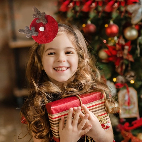 Diadema de Cuernos de Reno de Navidad Festiva Felpa Fieltro para Niños Adultos Fiesta Cosplay Accesorios para el Cabello