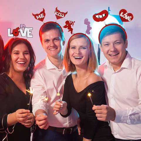 Valentijnsdag Liefde Hart Haarband Rode Glitter Cupido Lippen XOXO Boppers Voor Vrijgezellenfeest Bruiloft Feest Kostuum Haaraccessoires