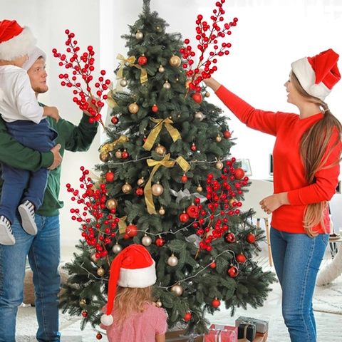 Künstliche Weihnachts-Rote Beerenzweige Realistische Schaumbeeren Stiele Für Weihnachtsbaum-Heimdekoration DIY-Blumenarrangement