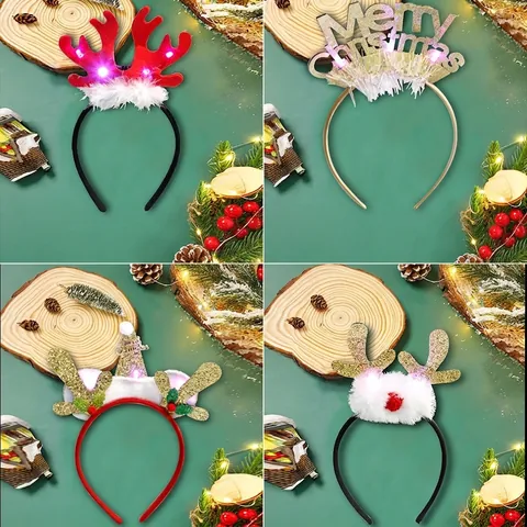 Cerchietto Natalizio Luminoso A LED Corna Di Renna Albero Cappello Paillettes Feltro Accessori Per Capelli Per Bambini