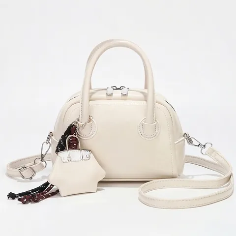 Damen Boston Tasche PU Leder Top Griff Umhängetasche Mit Abnehmbarem Schultergurt Und Mini Taschenanhänger Casual Mode