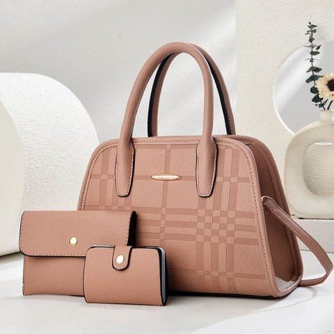 Karierte Handtasche Aus PU Leder Mit Portemonnaie Und Kartenhalter Modische Große Kapazität Henkeltasche