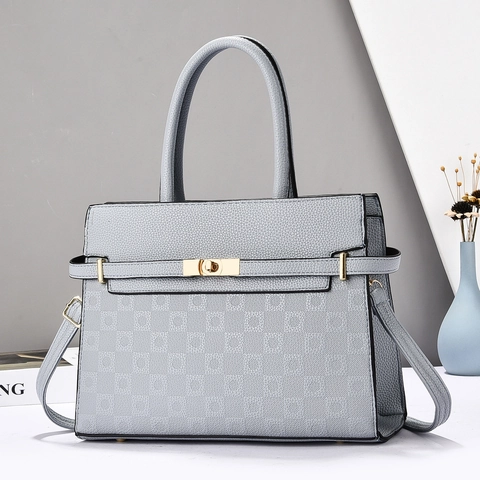 Sac Cabas En Cuir PU Style Français Pour Femmes Motif À Carreaux Gaufré Fermoir Doré Sac À Épaule Avec Bandoulière Amovible