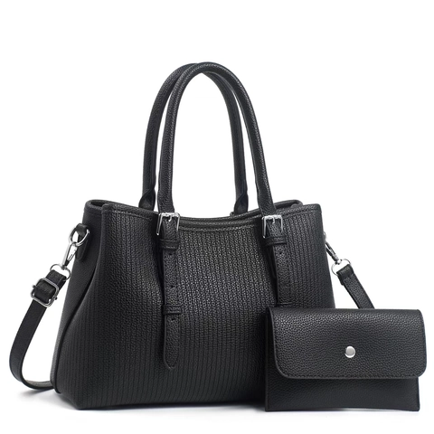 Sac À Main Et Portefeuille Cuir PU Grande Capacité Motif À Rayures Verticales Élégant Sac À Bandoulière Mode Pour Femme