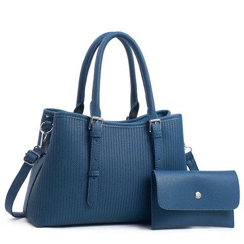 Sac À Main Et Portefeuille Cuir PU Grande Capacité Motif À Rayures Verticales Élégant Sac À Bandoulière Mode Pour Femme