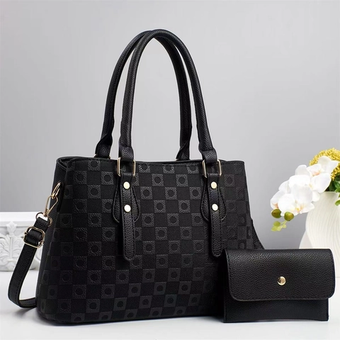 Women Handbag And Wallet PU Leather Checkerboard Embossed Large Capacity Crossbody Tote Bag Fashion Classic Street Style