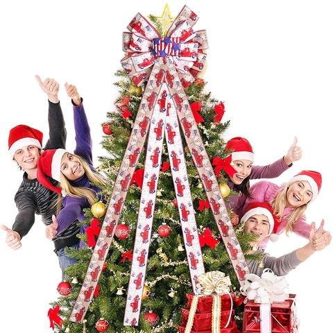Lazo Para Copa De Árbol Patriótico Con Cintas Largas De Arpillera Camión Rojo Estrellas Y Rayas Decoración Día Independencia