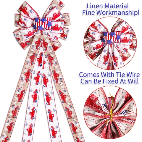 Large Patriotic US Independence Day Bow Decoration Red Truck Stars Stripes Bowknot For Christmas Tree Top Door Party Home Decor