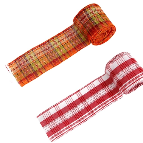 Nastro Plaid di Natale Infinto Lino Bordo Cablato Fettuccia per Decorazione Albero di Natale Confezione Regalo Ornamento Rustico Tradizionale