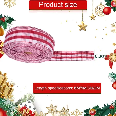 Nastro Plaid di Natale Infinto Lino Bordo Cablato Fettuccia per Decorazione Albero di Natale Confezione Regalo Ornamento Rustico Tradizionale