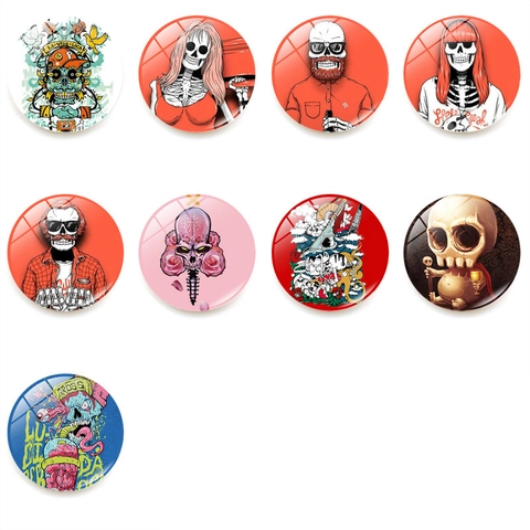 Runder Glas Kühlschrankmagnet Totenkopf Skelett Gothic Street Art Stil Kühlschrank Dekorative Magnetische Aufkleber