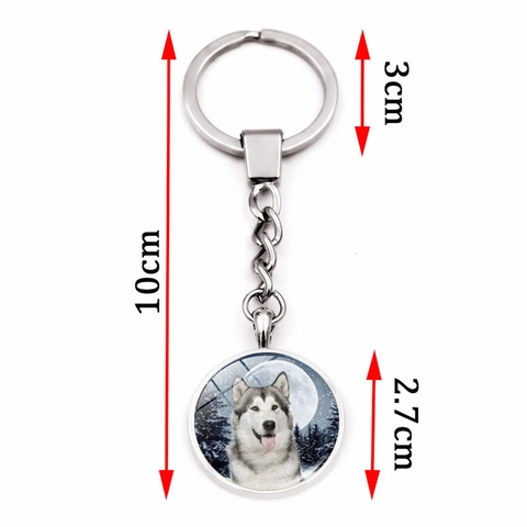Husky Dog Keychain Zinc Alloy Glass Time Gem Moon Forest Pendant Bag Charm Pet Lover Gift Silver Tone Accessory
