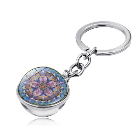 Yoga Mandala Flower Glass Ball Keychain Double Sided Time Gem Zinc Alloy Metal Key Ring Geometry Pattern Pendant Key Chain Gift For Women