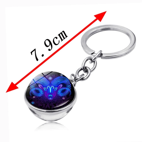Zwölf Sternbilder Glaskugel Schlüsselanhänger Zinklegierung Doppelseitiger Tierkreis Galaxie Anhänger Schlüsselring Für Auto Tasche Geschenk