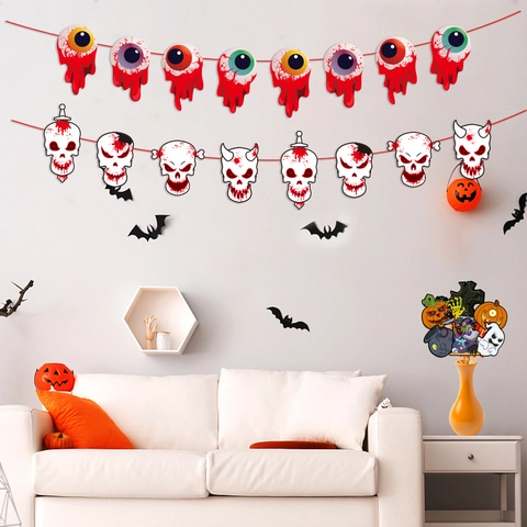 Striscione di Carta di Halloween Strumenti Insanguinati Zucca Fantasma Teschio Ghirlanda Decorazione Festa per Bar KTV Puntelli Atmosfera