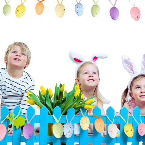 Easter Spotted Egg Hanging Ornaments Macaron Color Foam Decorative Eggs With Ribbon For Festival Party Home Decor