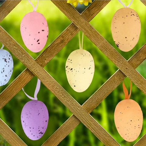 Easter Spotted Egg Hanging Ornaments Macaron Color Foam Decorative Eggs With Ribbon For Festival Party Home Decor