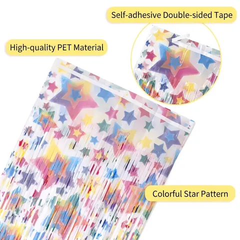 Star Pattern Colorful Tinsel Curtain PET Metallic Foil Fringe Streamer Backdrop For Party Wedding Celebration Decoration