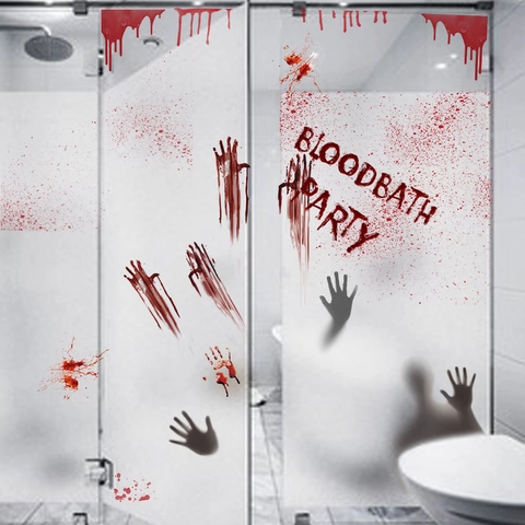 Autocollants Statiques Empreinte de Main Sanglante Halloween Éclaboussures de Sang Autocollants Fenêtre Bloodbath Party pour Maison Hantée