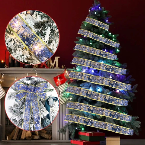 Weihnachten LED Band Lichter Bronzieren Netz Organza Lichterkette Mit Schneeflocke Stern Muster Für Baum Deko Party Geschenk