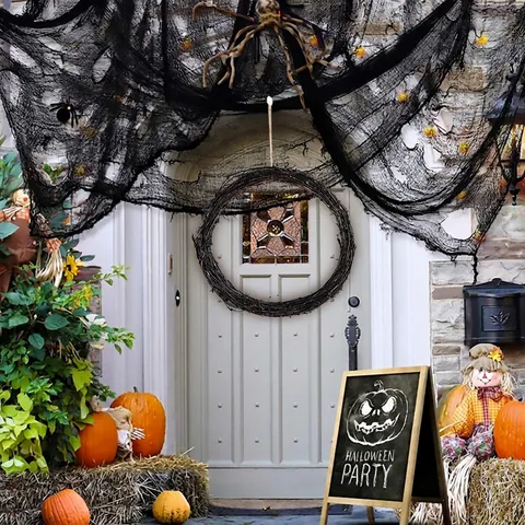 Décoration d'Halloween Couronne de Vigne Noire Bricolage Anneau de Rotin Naturel Flétri Ornement Suspendu pour Porte Murale Fête