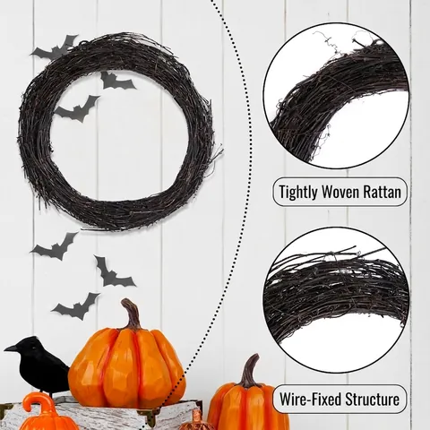 Ghirlanda di Viti Nere di Halloween Ghirlanda di Rami di Legno Naturale per Decorazione da Appendere alla Porta Gotica Festa
