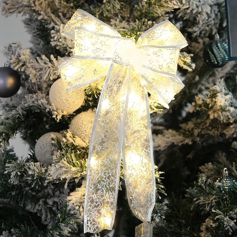 Fiocco Di Natale Luminoso LED Tessuto In Rete Decorazione Albero Di Natale Decorazione Festa Festiva Motivo Stella Fiocco Di Neige