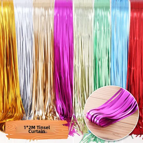 Matte Metallic Foil Fringe Curtain Tinsel Backdrop For Birthday Wedding Party Decoration Tassel Wall Decor Photo Booth Prop Anniversary Celebration Accessory