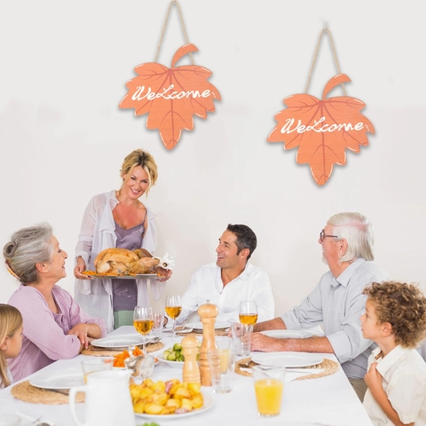 Cartello Appeso in Legno a Foglia di Acero del Ringraziamento Stampa Lettera Welcome Decorazione Parete per Festa Autunno