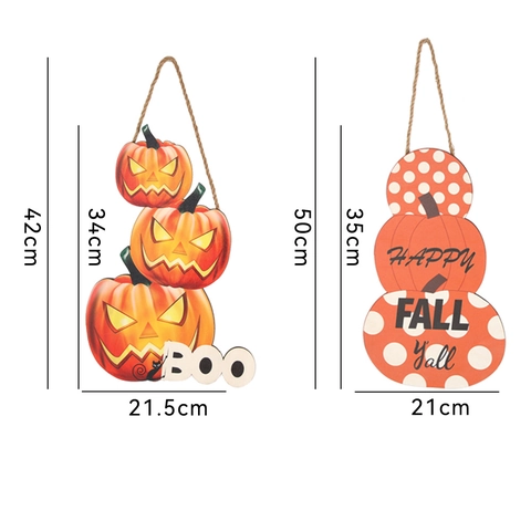Halloween Wooden Hanging Sign Jack-O'-Lantern Pumpkin Ghost Skull Door Hanger For Front Door Home Party Decoration Spooky Boo Sign