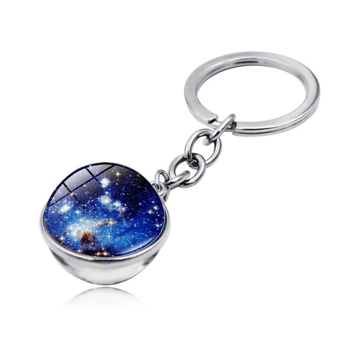Universe Galaxy Solar System Nebula Glass Ball Keychain Zinc Alloy Time Gem Key Ring Pendant For Daily Gift Accessories