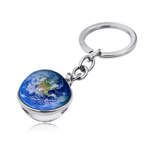 Solar System Planet Glass Ball Keychain Universe Galaxy Pendant Zinc Alloy Key Ring Astronomical Bag Accessory Gift