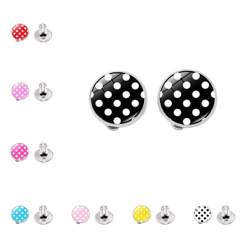 Orecchini A Clip Tondi In Vetro Cabochon A Pois Lega Di Rame Senza Buco Gioielli Vintage Per Donna