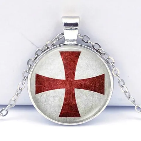 Ronde Hanger Ketting Tempeliers Kruis Vintage Zinklegering Glas Cabochon Religieuze Sieraden