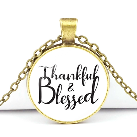 Collana Pendente Thankful And Blessed Tondo Vetro Gemma Del Tempo Lega Di Zinco Gioielli Regalo Ringraziamento