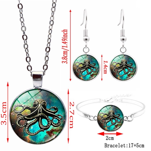 Collana Orecchini Bracciale Polpo Nebulosa Accessori Vetro Lega Stile Steampunk Gotico