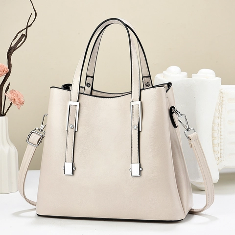Damen Handtasche Schultertasche Umhängetasche PU Leder Litschi Textur Tragegriff Silber Metall Dekor Elegant Mode Dame