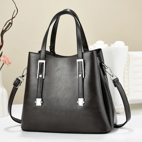 Damen Handtasche Schultertasche Umhängetasche PU Leder Litschi Textur Tragegriff Silber Metall Dekor Elegant Mode Dame