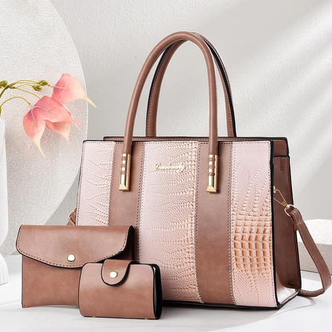 Women Crocodile Pattern PU Leather Handbags Including Large Tote Shoulder Bag And Matching Wallet Versatile Fashion Trend