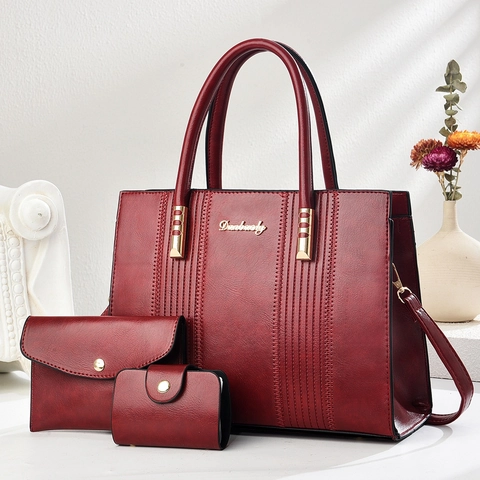 Women Urban Minimalist PU Leather Shoulder Tote Bag With Clutch And Card Holder Large Capacity Commute Fashion Handbag