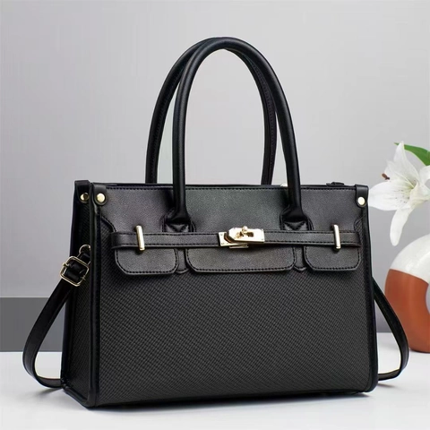 Damen Handtasche PU Leder Große Kapazität Gewebte Textur Tote Umhängetasche Mit Goldenem Drehverschluss Für Business Pendeln