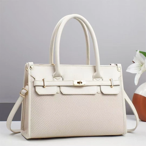 Damen Handtasche PU Leder Große Kapazität Gewebte Textur Tote Umhängetasche Mit Goldenem Drehverschluss Für Business Pendeln