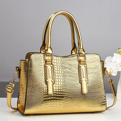 Luxury Crocodile Embossed PU Leather Handbag Women Elegant Large Capacity Shoulder Bag With Detachable Strap Fashion Tote