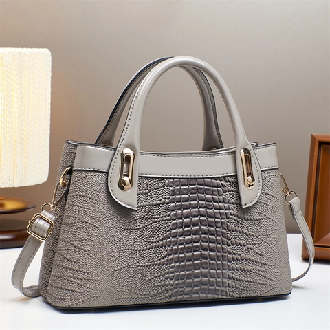 Women Crocodile Embossed Handbag PU Leather Top Handle Shoulder Crossbody Bag Elegant Vintage Gold Hardware Zipper