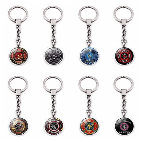 Feuerwehr Rettung Thema Metall Schlüsselanhänger Zinklegierung Glas Cabochon Schlüsselring Geschenk Für Feuerwehrmann Zubehör