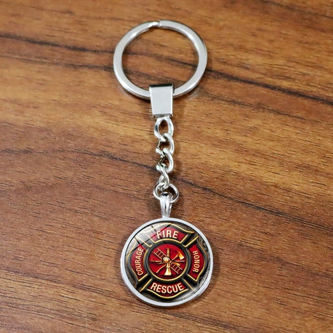 Feuerwehr Rettung Thema Metall Schlüsselanhänger Zinklegierung Glas Cabochon Schlüsselring Geschenk Für Feuerwehrmann Zubehör