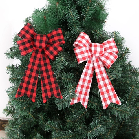 Lazos De Navidad A Cuadros Decorativos De Tela Con Nudo De Adorno Para Árbol De Navidad Guirnalda Envoltura De Regalos Decoración De Fiesta En Casa