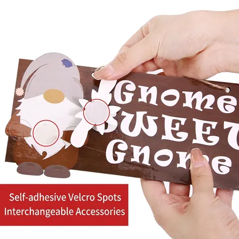 Rustiek Houten Gnome Sweet Gnome Hangbord Met 6 Verwisselbare Seizoensgebonden Accessoires Voor Kerstmis Halloween Deurdecoratie