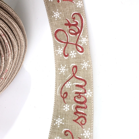 Christmas Faux Burlap Ribbon Roll Let It Snow Merry Christmas Printed Snowflake Ribbon For DIY Crafts Holiday Gift Wrapping Decoration